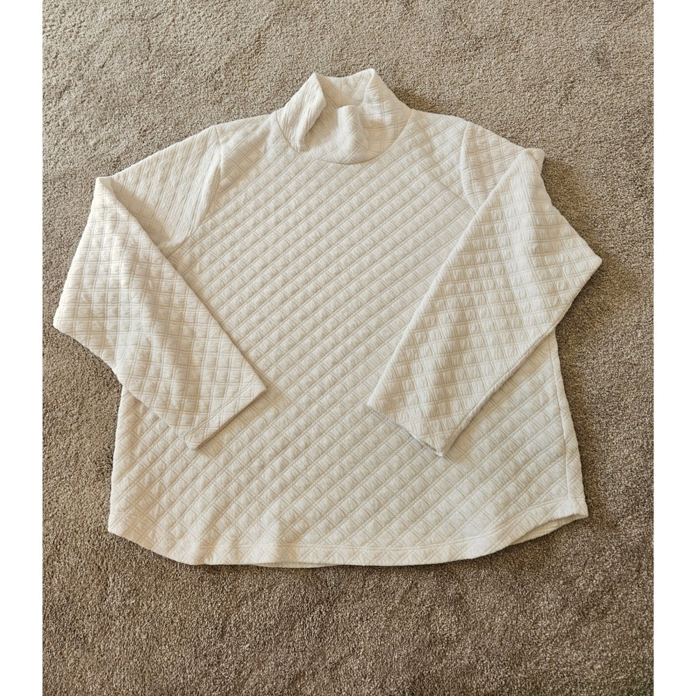 J.Crew Quilted Mock Neck Sweatshirt Women XXL Ivory Minimalist Preppy Soft Cozy
